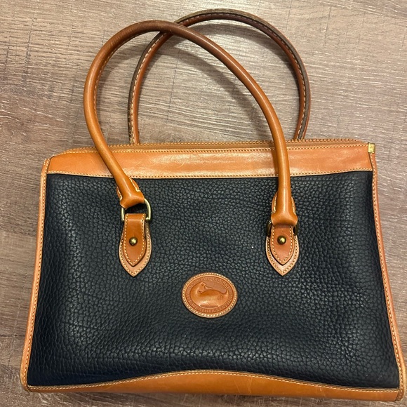 Dooney & Bourke Handbags - Vintage Dooney and Bourke Navy and Tan Leather Bag